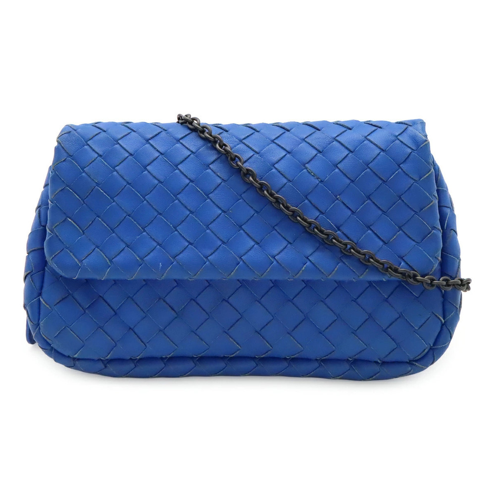 BOTTEGA VENETA Intrecciato Chain Shoulder Bag Leather Blue